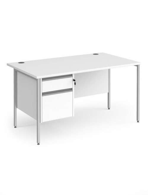 White Office Desk Contract 25 Desk with 2 Drawer Pedestal H-Frame 1400mm x 800mm - enlarged view