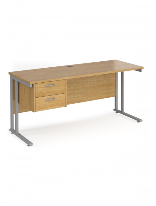 Walnut Office Desk Maestro 25 Narrow Desk with 2 Drawer Pedestal Cantilever 1600mm x 600mm - enlarged view