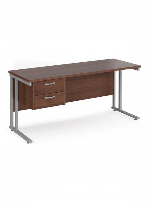 Walnut Office Desk Maestro 25 Narrow Desk with 2 Drawer Pedestal Cantilever 1600mm x 600mm - enlarged view