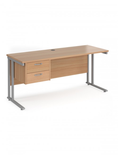 Walnut Office Desk Maestro 25 Narrow Desk with 2 Drawer Pedestal Cantilever 1600mm x 600mm - enlarged view