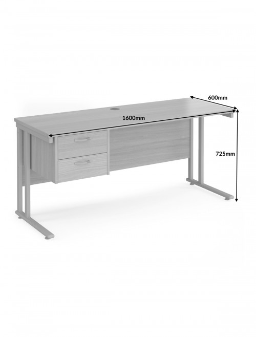 Walnut Office Desk Maestro 25 Narrow Desk with 2 Drawer Pedestal Cantilever 1600mm x 600mm - enlarged view