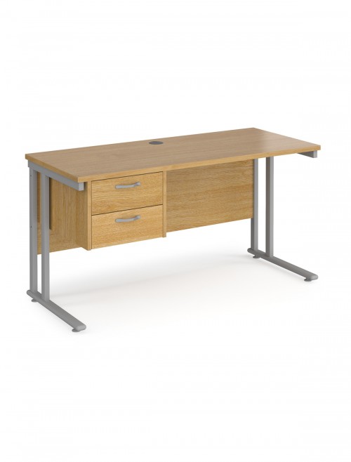 Walnut Office Desk Maestro 25 Narrow Desk with 2 Drawer Pedestal Cantilever 1400mm x 600mm - enlarged view