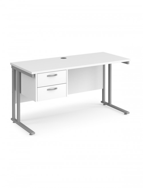 Walnut Office Desk Maestro 25 Narrow Desk with 2 Drawer Pedestal Cantilever 1400mm x 600mm - enlarged view