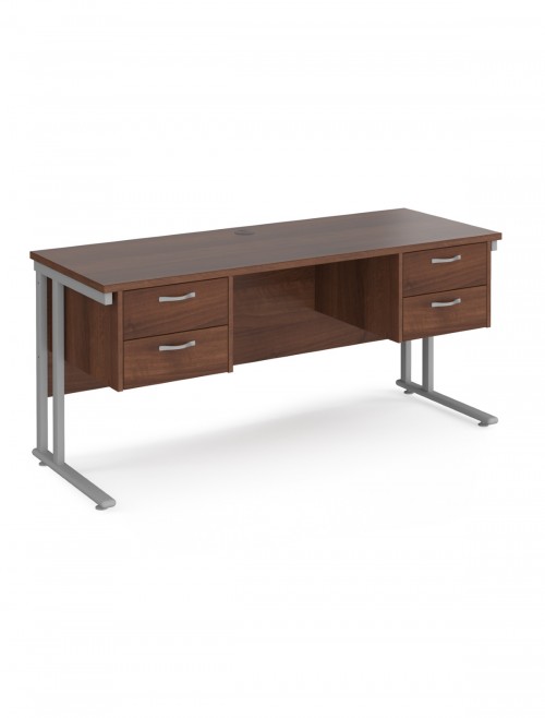 Walnut Office Desk Maestro 25 Narrow Desk with 2x 2 Drawer Pedestal Cantilever 1600mm x 600mm - enlarged view