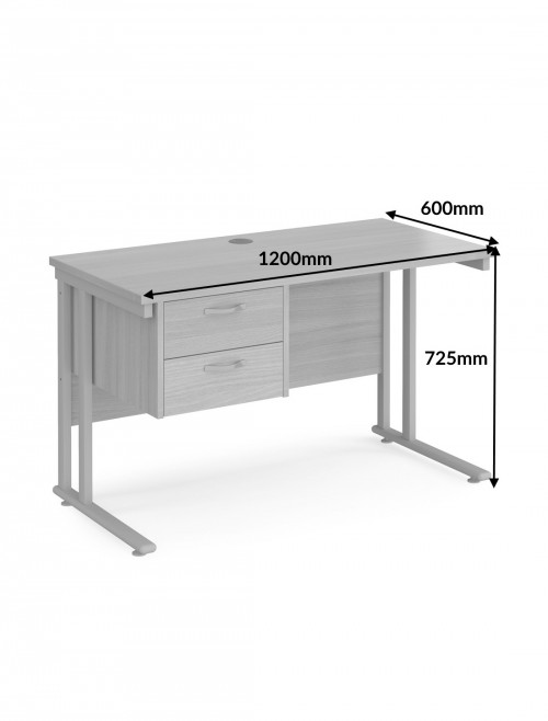 Walnut Office Desk Maestro 25 Narrow Desk with 2 Drawer Pedestal Cantilever 1200mm x 600mm - enlarged view