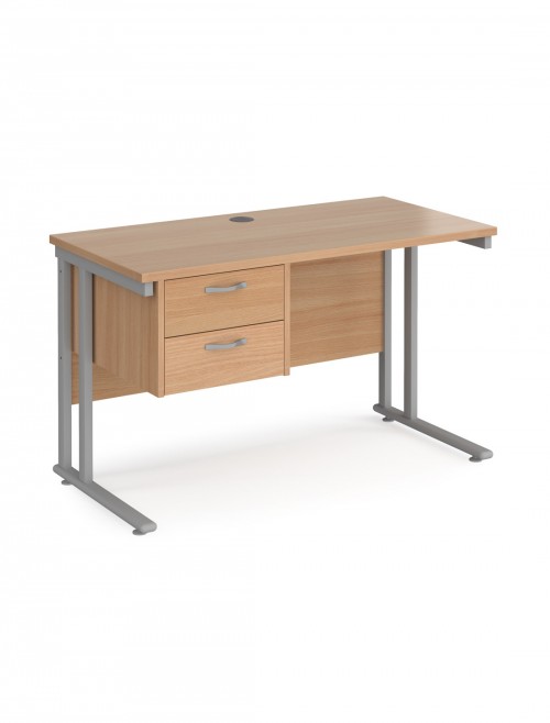 Walnut Office Desk Maestro 25 Narrow Desk with 2 Drawer Pedestal Cantilever 1200mm x 600mm - enlarged view