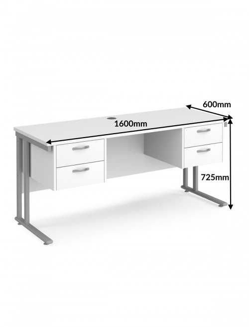 Walnut Office Desk Maestro 25 Narrow Desk with 2x 2 Drawer Pedestal Cantilever 1600mm x 600mm - enlarged view