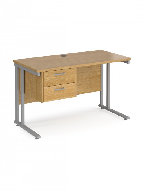 Walnut Office Desk Maestro 25 Narrow Desk with 2 Drawer Pedestal Cantilever 1200mm x 600mm - enlarged view