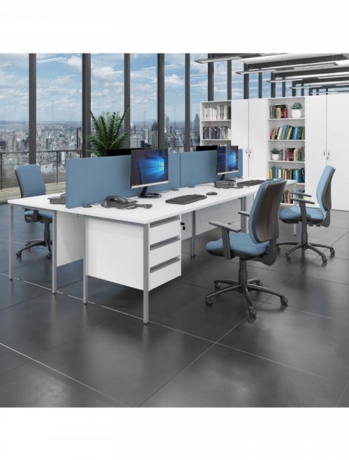 White Office Desk Contract 25 Desk with 2 Drawer Pedestal H-Frame 1400mm x 800mm - enlarged view