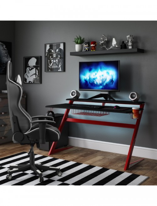 Gaming Desk Aries Red and Black Home Office Desk AW9210 by Alphason Dorel - enlarged view