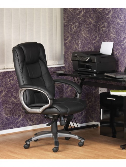 Office Chair Black Leather Faced Northland Executive Chair AOC6332-L-BK by Alphason - enlarged view