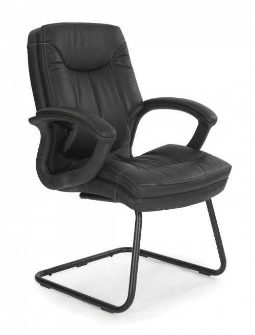 Visitor Chair Black Leather Hudson Cantilever Chair DPA608AV/LBK by Eliza Tinsley