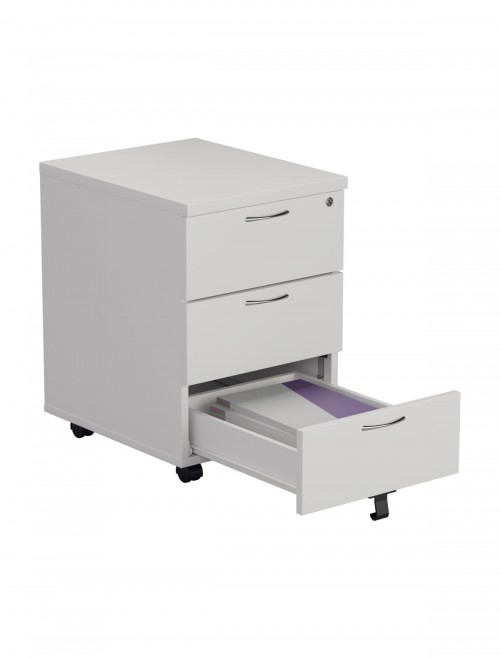 Office Storage White 3 Drawer Mobile Pedestal TESMP3WH by TC - enlarged view