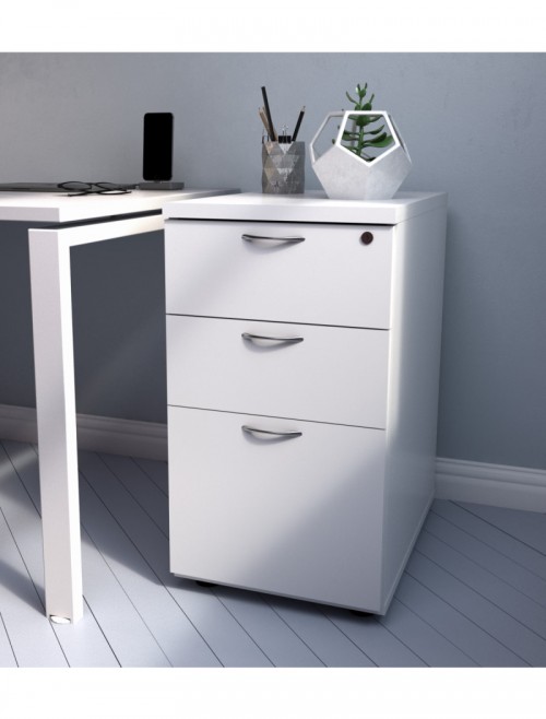 Office Storage White 3 Drawer Desk High Pedestal TESDHP3WH by TC - enlarged view