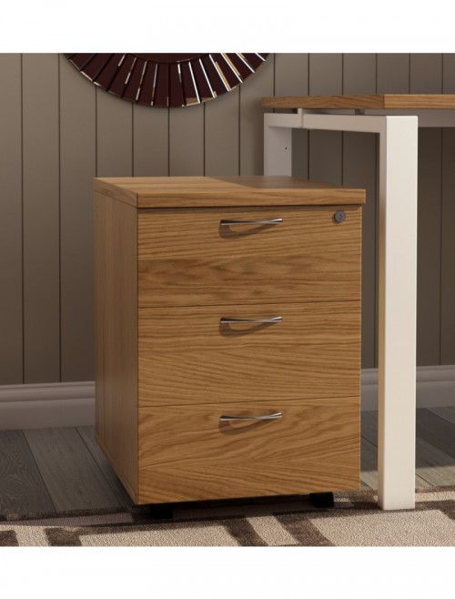 Office Storage Oak 3 Drawer Mobile Pedestal TESMP3NO by TC - enlarged view