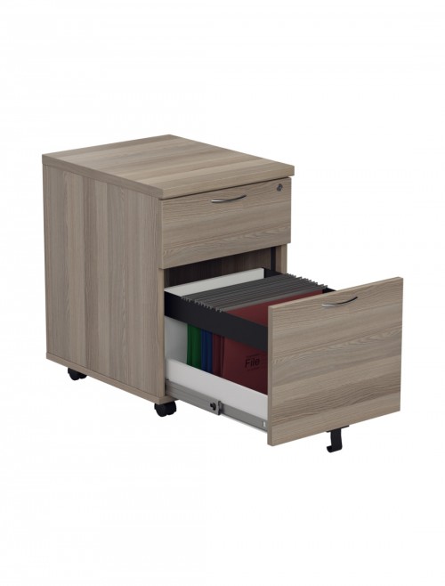 Office Storage Grey Oak 2 Drawer Mobile Pedestal TESMP2GO by TC - enlarged view