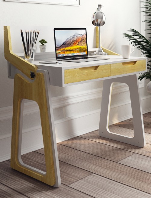 Home Office Desk White and Oak Palmer Computer Desk AW3622 by Alphason - enlarged view