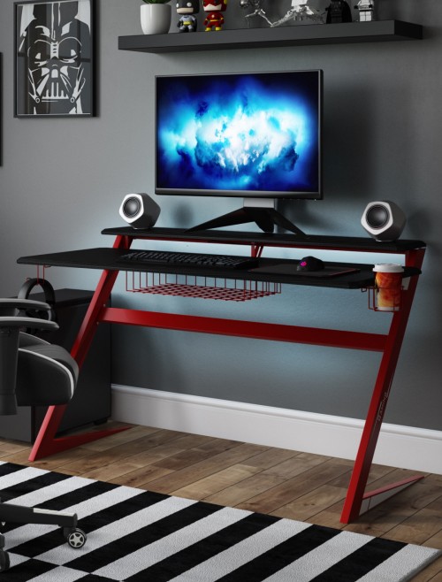 Gaming Desk Aries Red and Black Home Office Desk AW9210 by Alphason Dorel