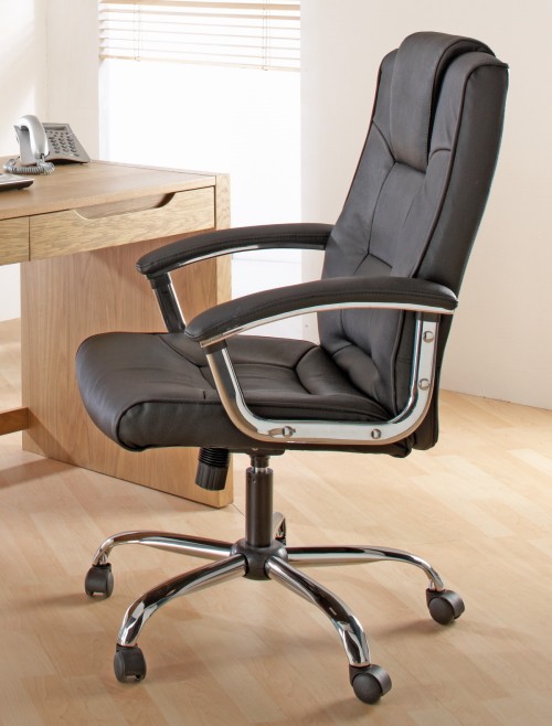 Office Chair Black Leather Faced Houston Executive Chair AOC4201A-L-BK by Alphason