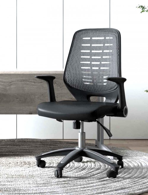 Office Chairs Relay Silver Mesh Office Chair with Leather Seat Pad OP000118 by Dynamic