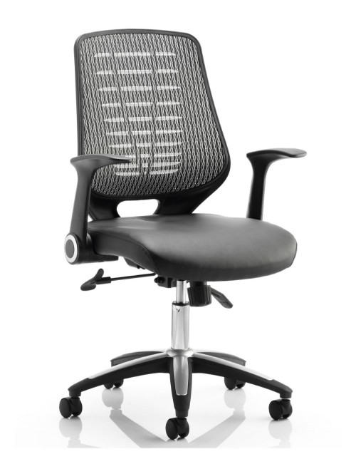 Office Chairs Relay Silver Mesh Office Chair with Leather Seat Pad OP000118 by Dynamic - enlarged view