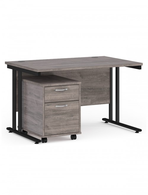 Grey Office Desk 1200mm Maestro and 2 Drawer Storage Pedestal Bundle SBS212GO by Dams - enlarged view