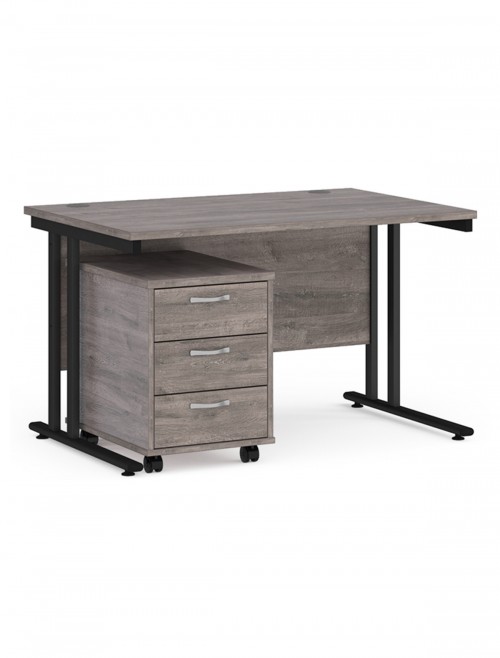 Grey Office Desk 1200mm Maestro and 3 Drawer Storage Pedestal Bundle SBS312GO by Dams - enlarged view