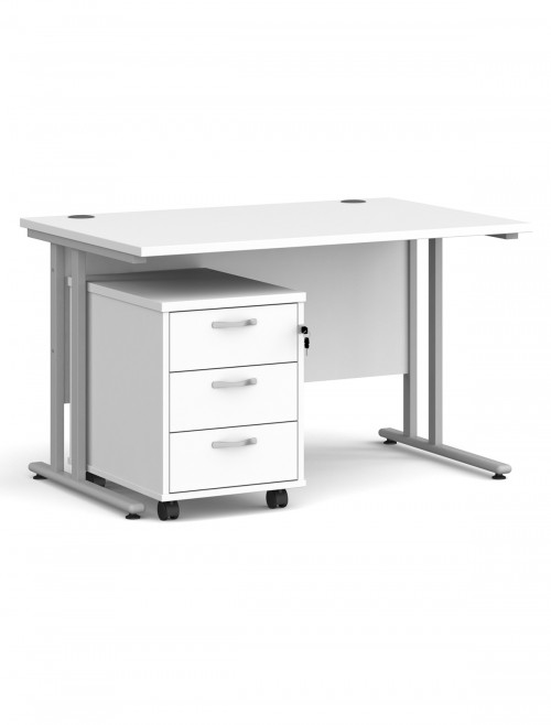 White Office Desk 1200mm Maestro and 3 Drawer Storage Pedestal Bundle SBS312WH by Dams