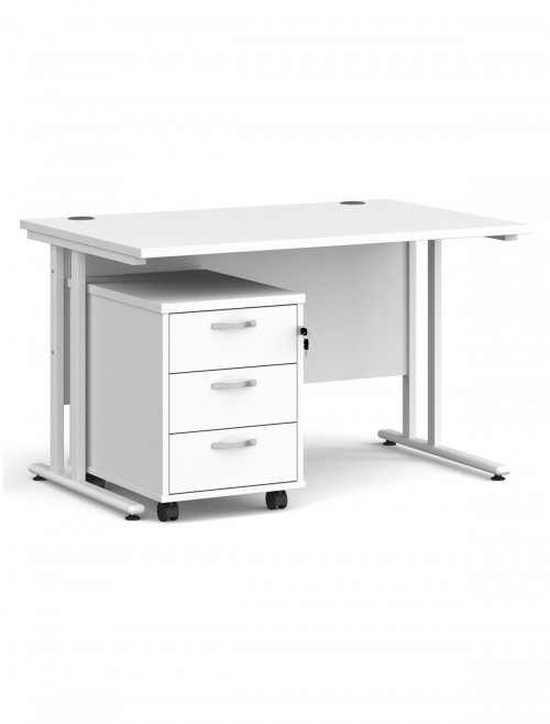 White Office Desk 1200mm Maestro and 3 Drawer Storage Pedestal Bundle SBS312WH by Dams - enlarged view