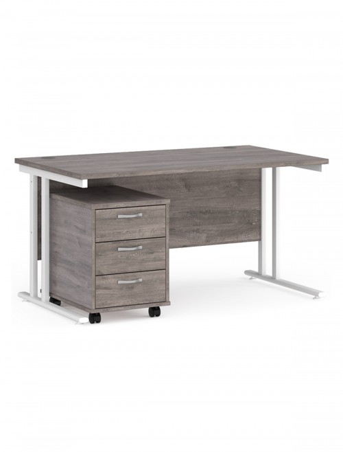 Grey Office Desk 1400mm Maestro and 3 Drawer Storage Pedestal Bundle SBS314GO by Dams - enlarged view