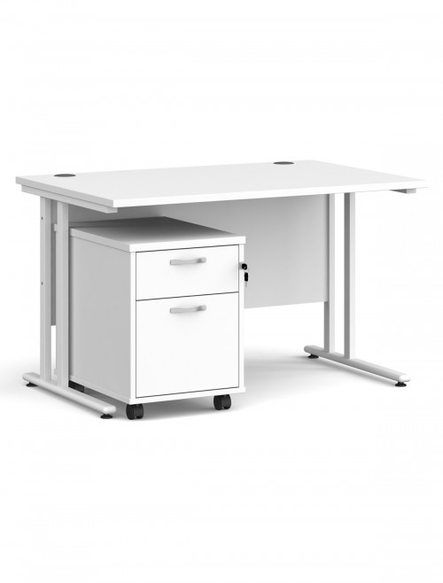 White Office Desk 1200mm Maestro and 2 Drawer Storage Pedestal Bundle SBS212WH by Dams - enlarged view