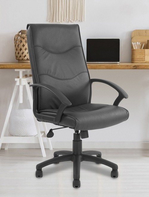 Office Chair Black Leather Faced Swithland Executive Chair DPA2007ATG/LBK by Eliza Tinsley