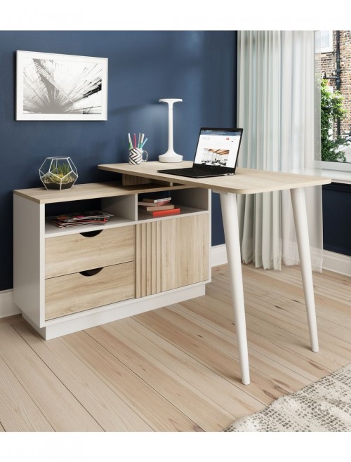 Home Office Desks Bridge Sonoma Oak L-Shaped Desk 7700006 by Teknik - enlarged view