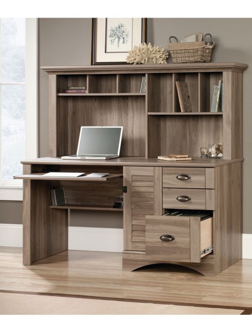 Teknik Louvre Salt Oak Desk with Hutch 5415109 by Teknik