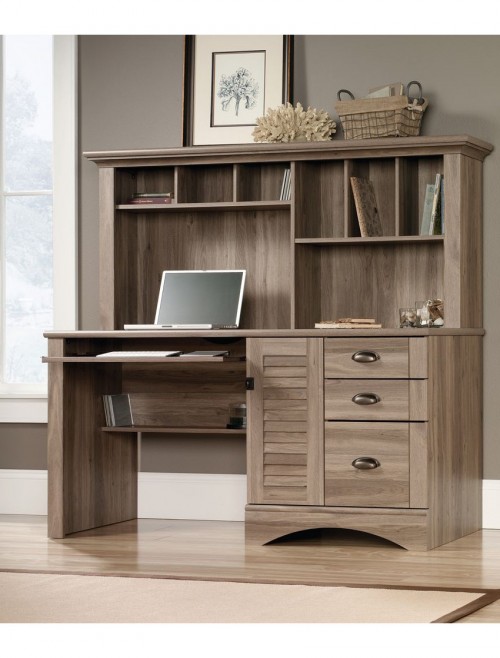 Home Office Desks Louvre Salt Oak Desk with Hutch 5415109 by Teknik - enlarged view