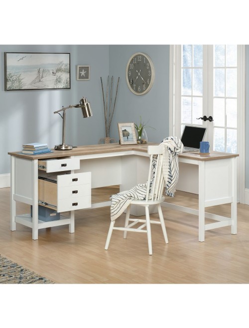 Home Office Desks Shaker Style L-Shaped Desk Soft White 5428225 by Teknik - enlarged view