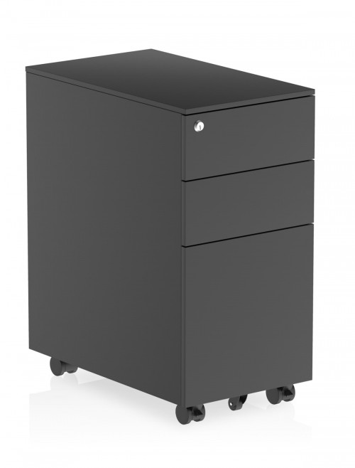 Office Storage 3 Drawer Slimline Steel Mobile Pedestal Black I004297 by Dynamic