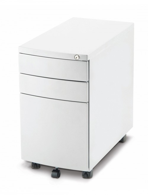 Office Storage 3 Drawer Slimline Steel Mobile Pedestal White I000906 by Dynamic