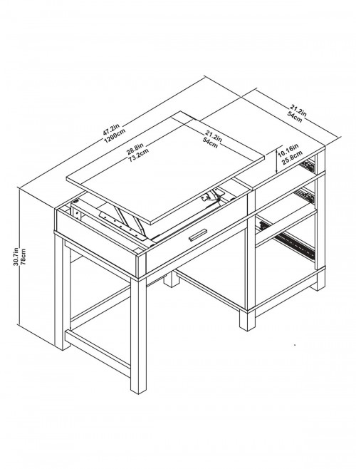 Home Office Desk Grey Carver Lift-Top Computer Desk 9257096COMUK by Dorel - enlarged view