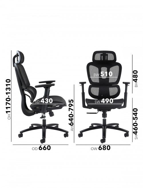 Mesh Office Chair Zala Black Operator Chair ZAL300T1-K by Dams - enlarged view