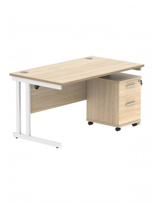 TC Core 1400mm Straight Desk Canadian Oak and Mobile Pedestal Bundle COREBUNDU1480OKSV2 - enlarged view