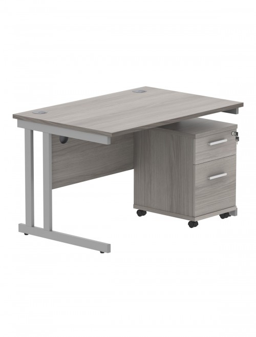 TC Core 1200mm Straight Desk Alaskan Grey Oak and Mobile Pedestal Bundle COREBUNDU1280GOAKSV2 - enlarged view