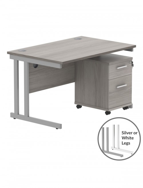 TC Core 1200mm Straight Desk Alaskan Grey Oak and Mobile Pedestal Bundle COREBUNDU1280GOAKSV2