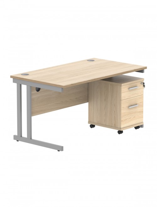 TC Core 1400mm Straight Desk Canadian Oak and Mobile Pedestal Bundle COREBUNDU1480OKSV2 - enlarged view