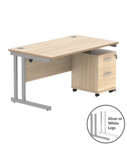 TC Core 1400mm Straight Desk Canadian Oak and Mobile Pedestal Bundle COREBUNDU1480OKSV2