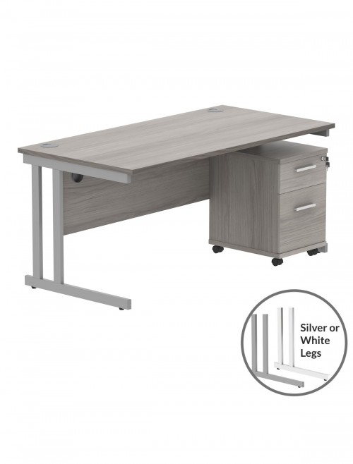 TC Core 1600mm Straight Desk Alaskan Grey Oak and Mobile Pedestal Bundle COREBUNDU1680GOAKSV2