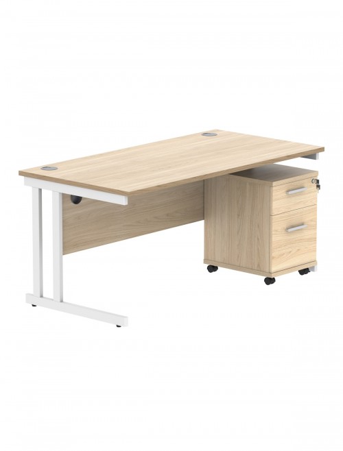 TC Core 1600mm Straight Desk Canadian Oak and Mobile Pedestal Bundle COREBUNDU1680OKSV2 - enlarged view