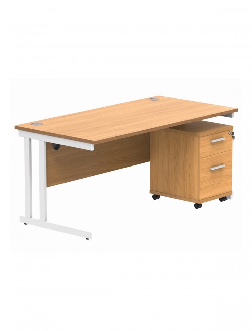 TC Core 1600mm Straight Desk Norwegian Beech and Mobile Pedestal Bundle COREBUNDU1680BCHSV2 - enlarged view