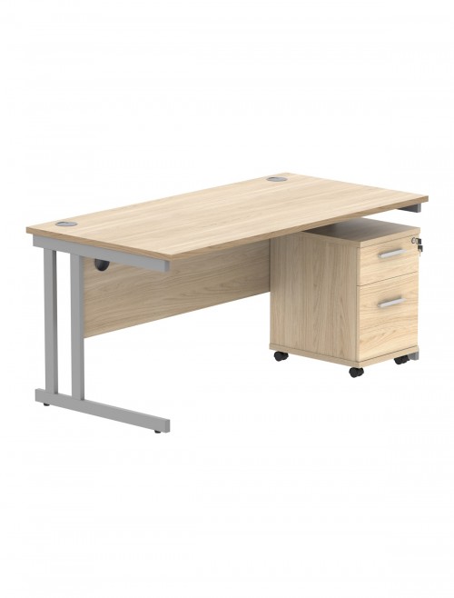 TC Core 1600mm Straight Desk Canadian Oak and Mobile Pedestal Bundle COREBUNDU1680OKSV2 - enlarged view