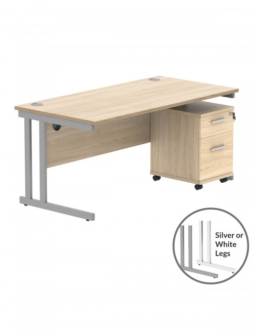 TC Core 1600mm Straight Desk Canadian Oak and Mobile Pedestal Bundle COREBUNDU1680OKSV2